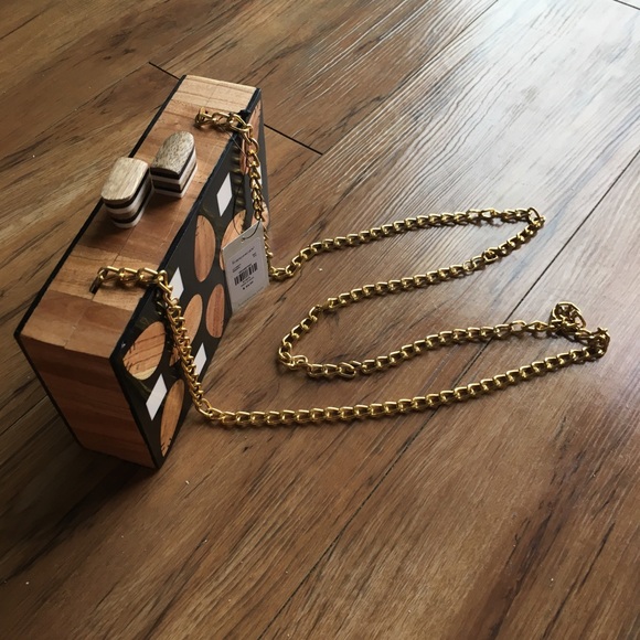 NWT LuLu Abstract Print Wooden Clutch Purse - Picture 5 of 6